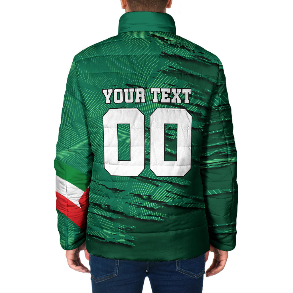 Personalized Mexico Football Padded Jacket Jaguar Mascot Artistic Brush Stroke Texture