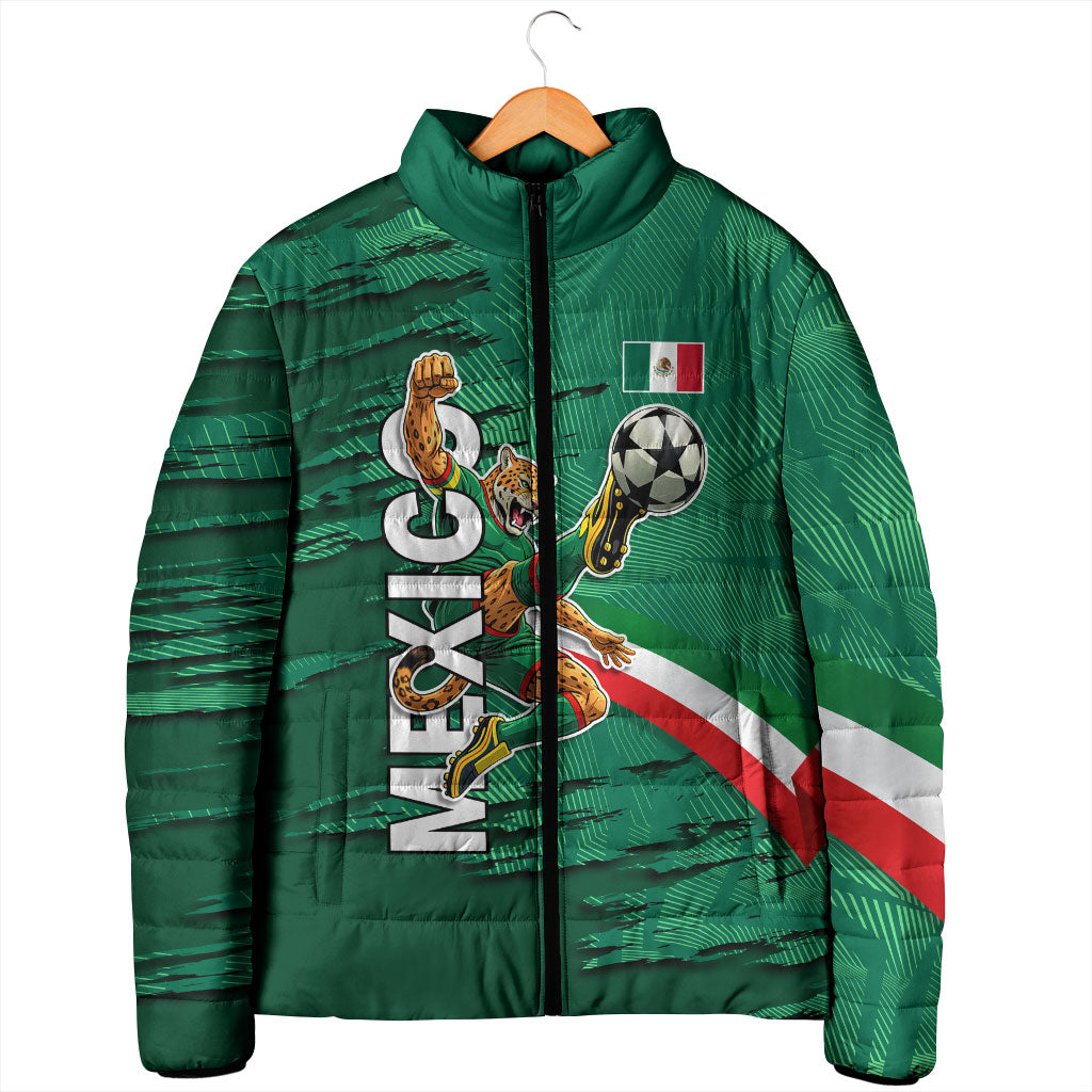 Personalized Mexico Football Padded Jacket Jaguar Mascot Artistic Brush Stroke Texture