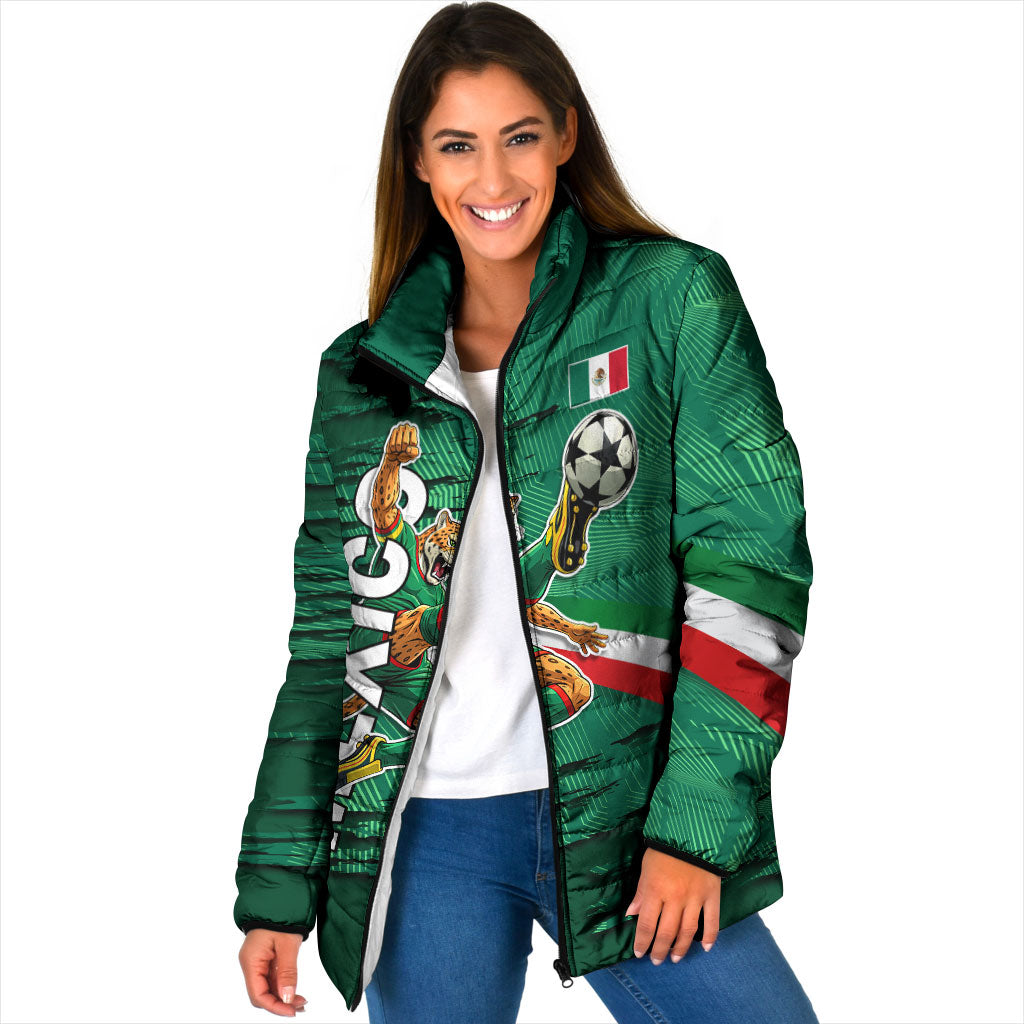 Personalized Mexico Football Padded Jacket Jaguar Mascot Artistic Brush Stroke Texture