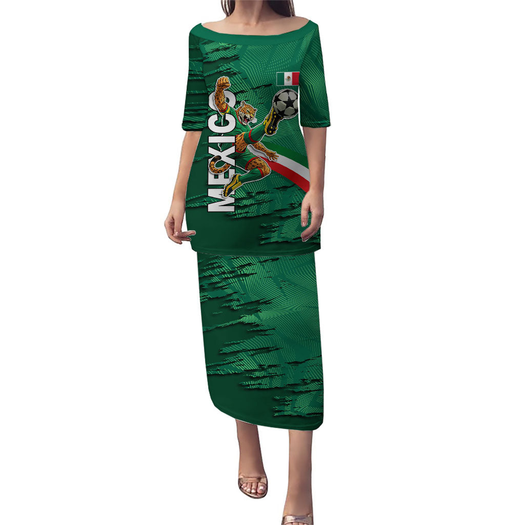 Personalized Mexico Football Puletasi Jaguar Mascot Artistic Brush Stroke Texture