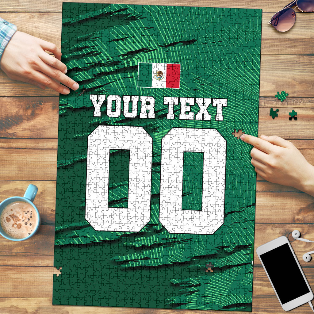 Personalized Mexico Football Puzzle Jaguar Mascot Artistic Brush Stroke Texture