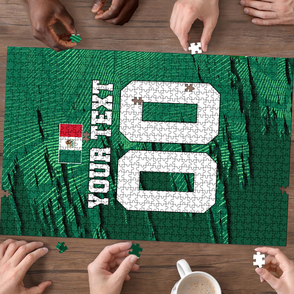 Personalized Mexico Football Puzzle Jaguar Mascot Artistic Brush Stroke Texture
