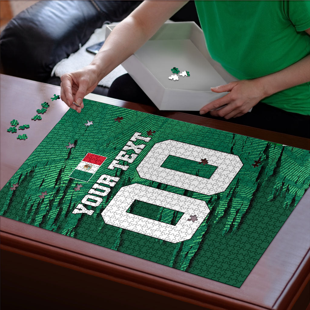 Personalized Mexico Football Puzzle Jaguar Mascot Artistic Brush Stroke Texture