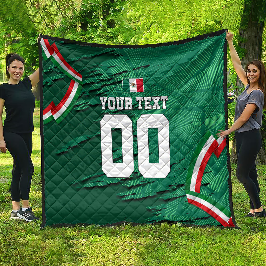 Personalized Mexico Football Quilt Jaguar Mascot Artistic Brush Stroke Texture