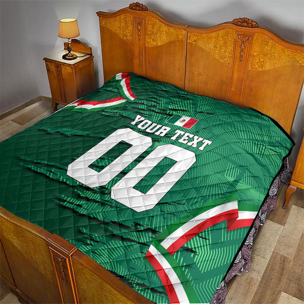 Personalized Mexico Football Quilt Jaguar Mascot Artistic Brush Stroke Texture