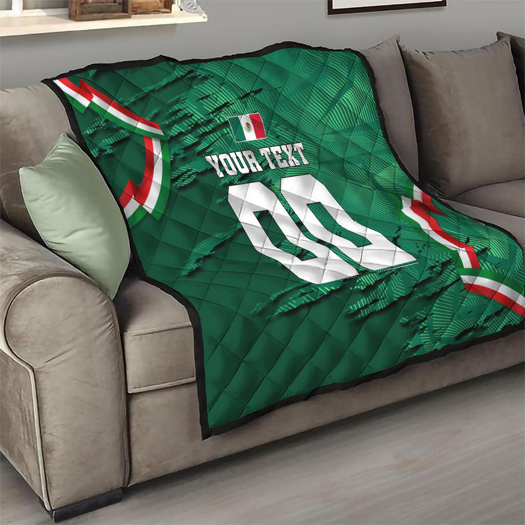 Personalized Mexico Football Quilt Jaguar Mascot Artistic Brush Stroke Texture
