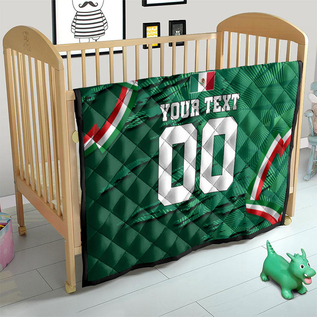 Personalized Mexico Football Quilt Jaguar Mascot Artistic Brush Stroke Texture