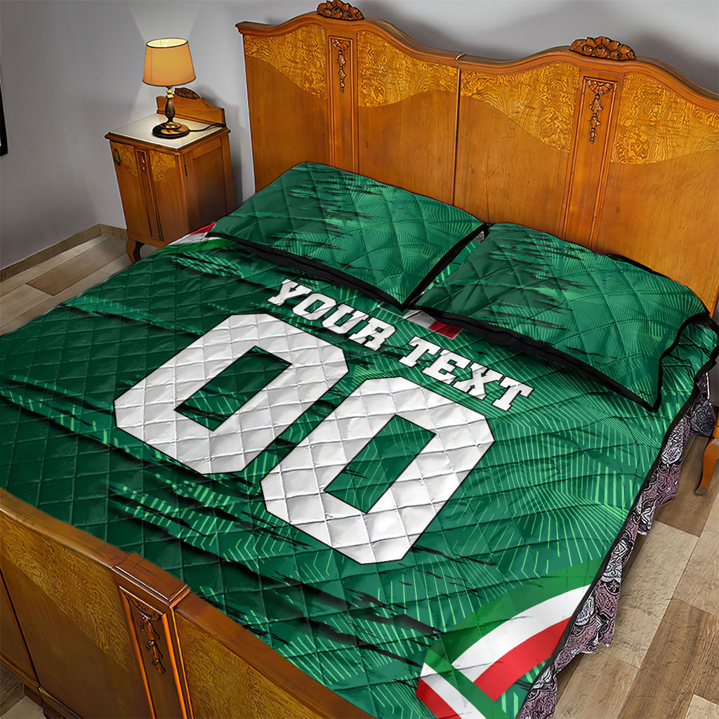 Personalized Mexico Football Quilt Bed Set Jaguar Mascot Artistic Brush Stroke Texture