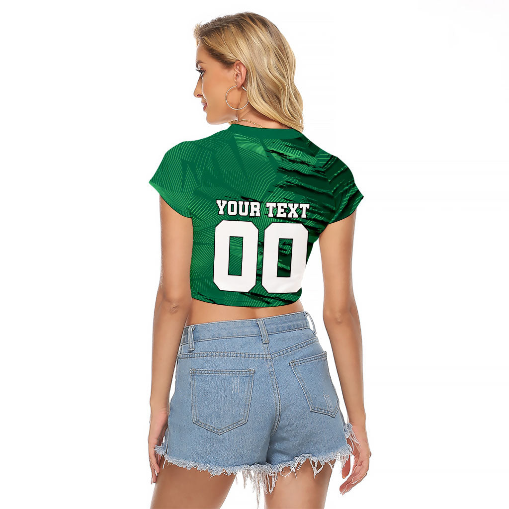 Personalized Mexico Football Raglan Cropped T Shirt Jaguar Mascot Artistic Brush Stroke Texture