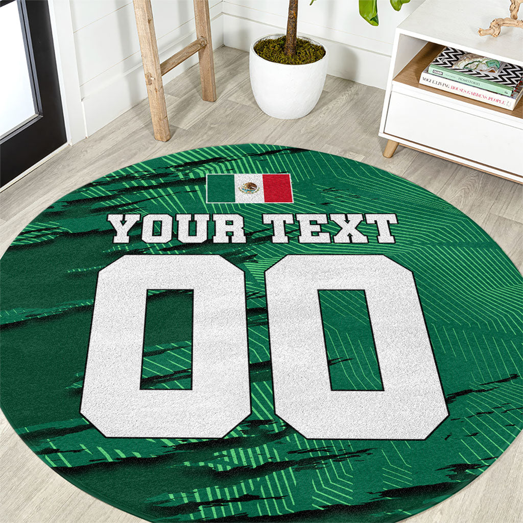 Personalized Mexico Football Round Carpet Jaguar Mascot Artistic Brush Stroke Texture