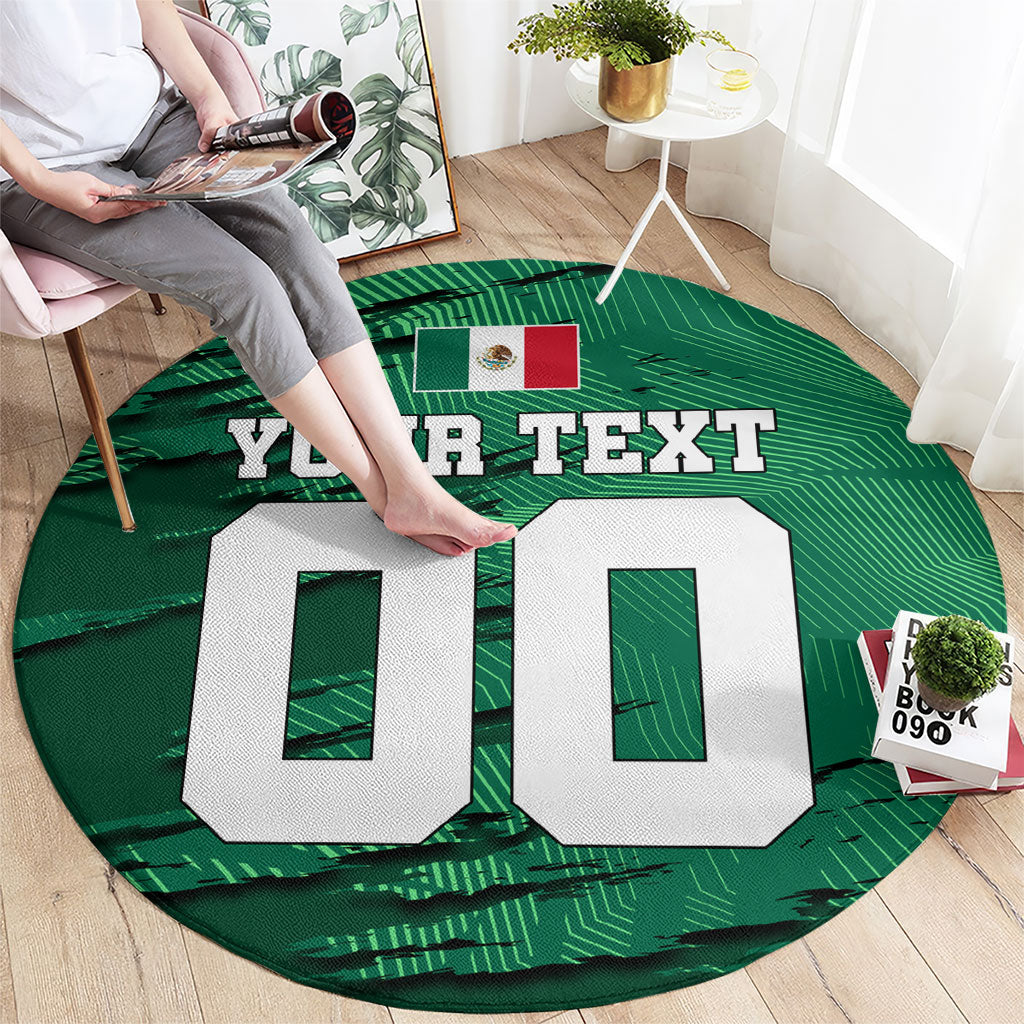 Personalized Mexico Football Round Carpet Jaguar Mascot Artistic Brush Stroke Texture