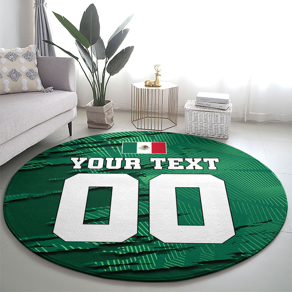 Personalized Mexico Football Round Carpet Jaguar Mascot Artistic Brush Stroke Texture