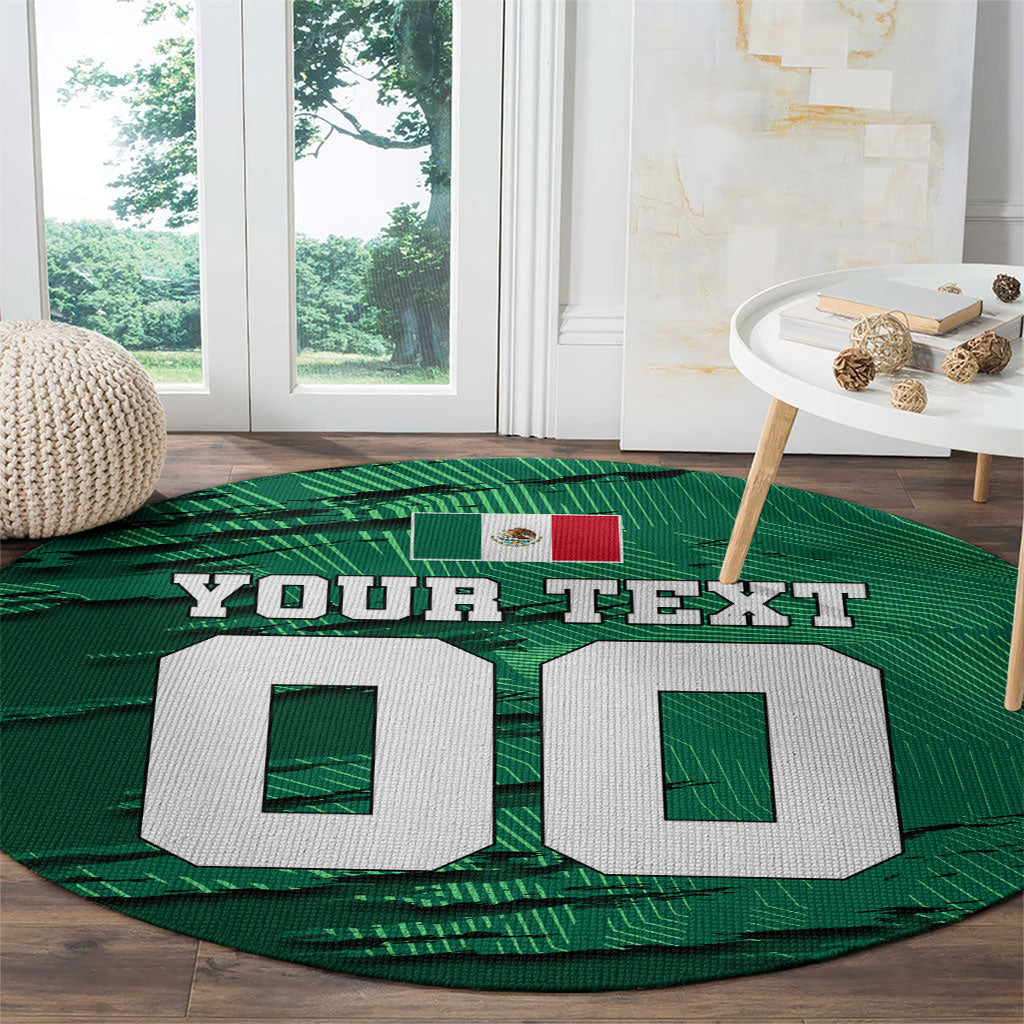 Personalized Mexico Football Round Carpet Jaguar Mascot Artistic Brush Stroke Texture