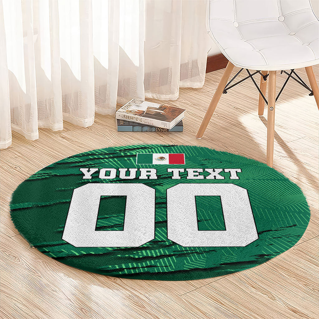 Personalized Mexico Football Round Carpet Jaguar Mascot Artistic Brush Stroke Texture