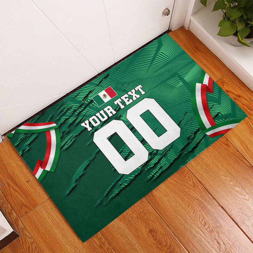 Personalized Mexico Football Rubber Doormat Jaguar Mascot Artistic Brush Stroke Texture