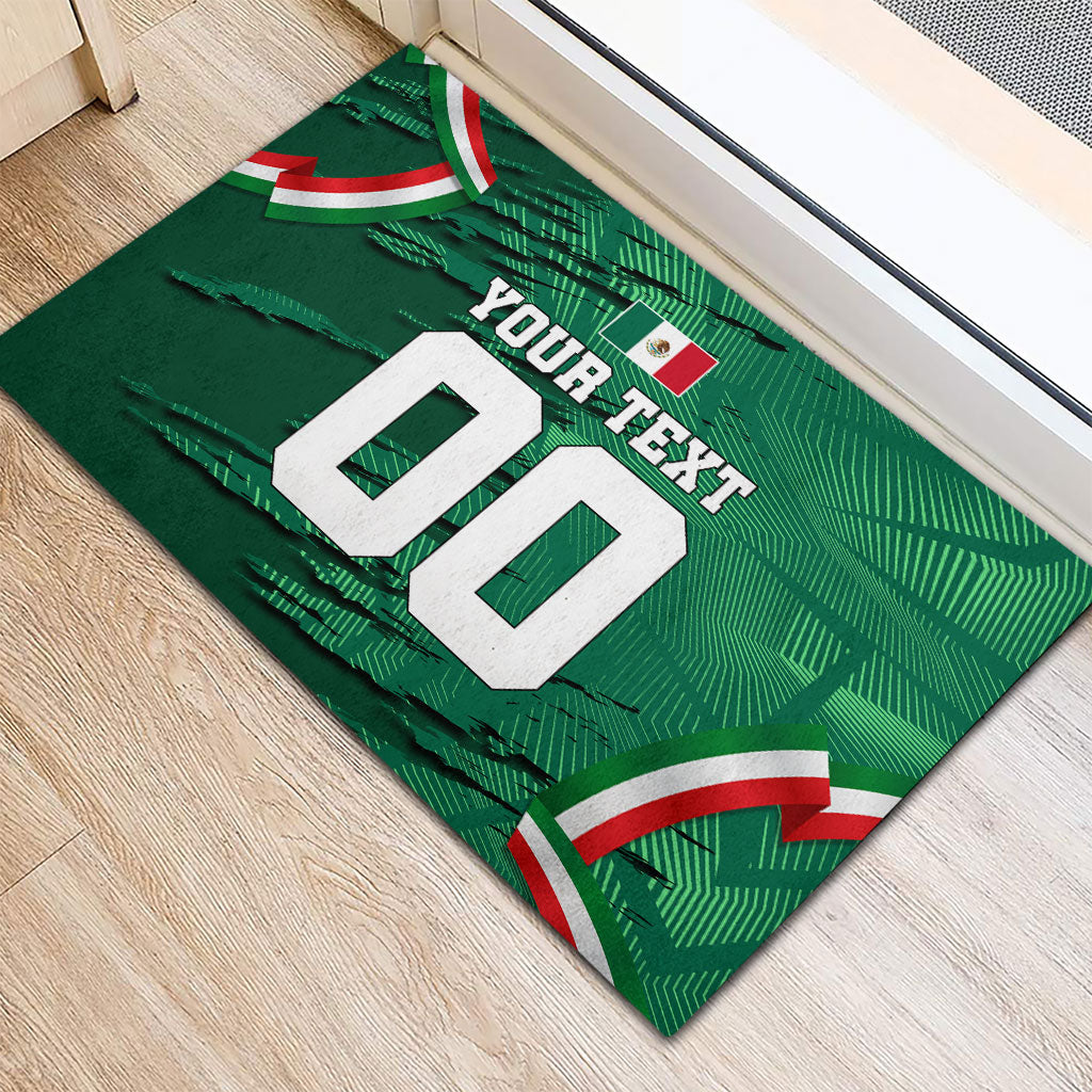 Personalized Mexico Football Rubber Doormat Jaguar Mascot Artistic Brush Stroke Texture