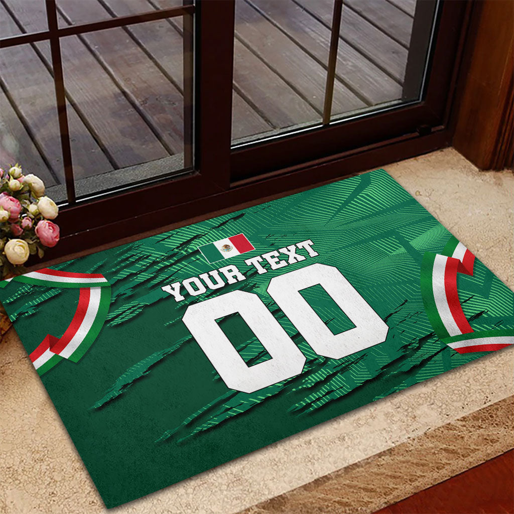 Personalized Mexico Football Rubber Doormat Jaguar Mascot Artistic Brush Stroke Texture