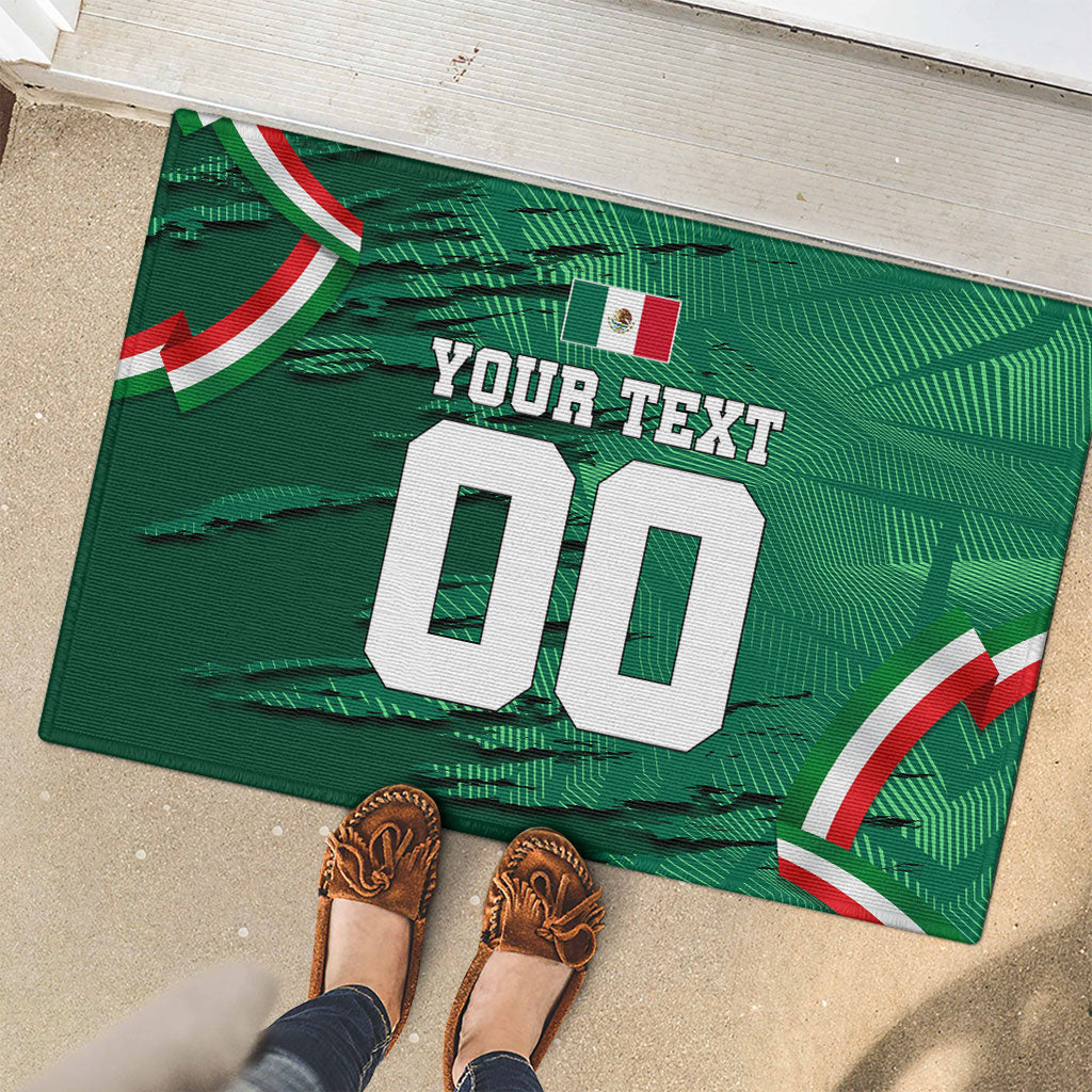 Personalized Mexico Football Rubber Doormat Jaguar Mascot Artistic Brush Stroke Texture