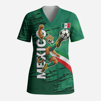Personalized Mexico Football Scrub Top Jaguar Mascot Artistic Brush Stroke Texture