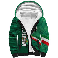 Personalized Mexico Football Sherpa Hoodie Jaguar Mascot Artistic Brush Stroke Texture