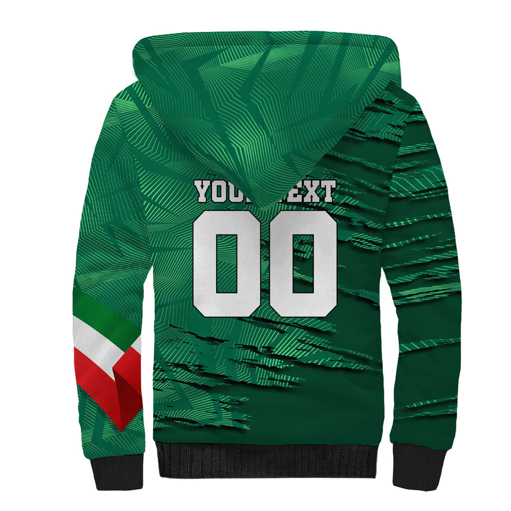 Personalized Mexico Football Sherpa Hoodie Jaguar Mascot Artistic Brush Stroke Texture