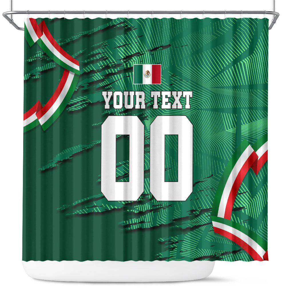 Personalized Mexico Football Shower Curtain Jaguar Mascot Artistic Brush Stroke Texture