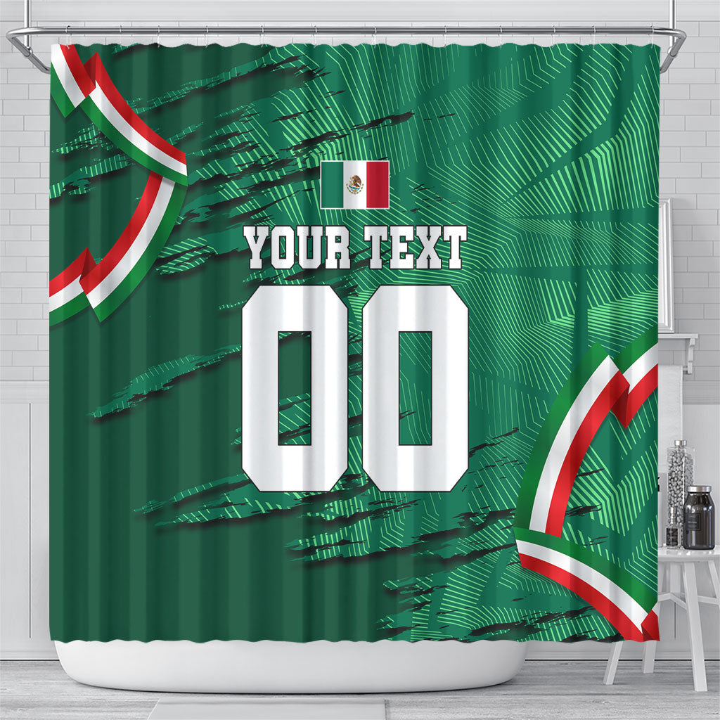 Personalized Mexico Football Shower Curtain Jaguar Mascot Artistic Brush Stroke Texture