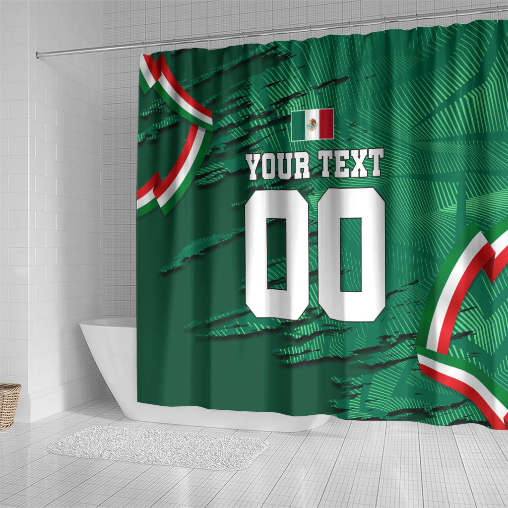 Personalized Mexico Football Shower Curtain Jaguar Mascot Artistic Brush Stroke Texture