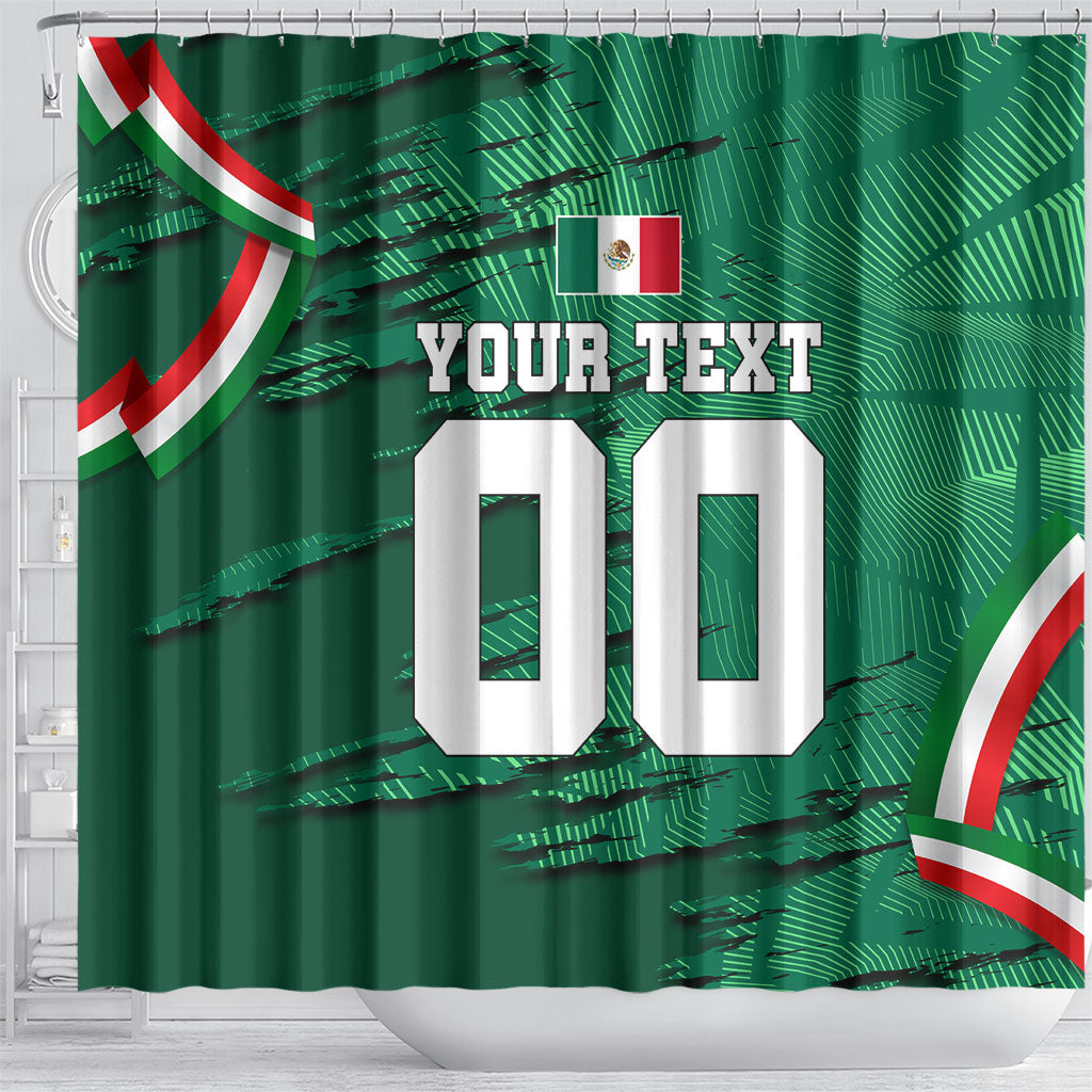 Personalized Mexico Football Shower Curtain Jaguar Mascot Artistic Brush Stroke Texture