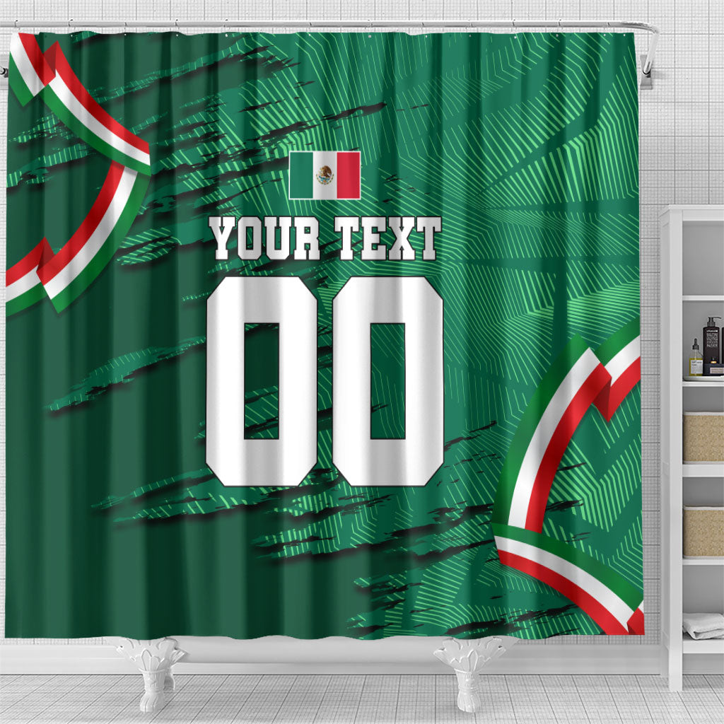 Personalized Mexico Football Shower Curtain Jaguar Mascot Artistic Brush Stroke Texture