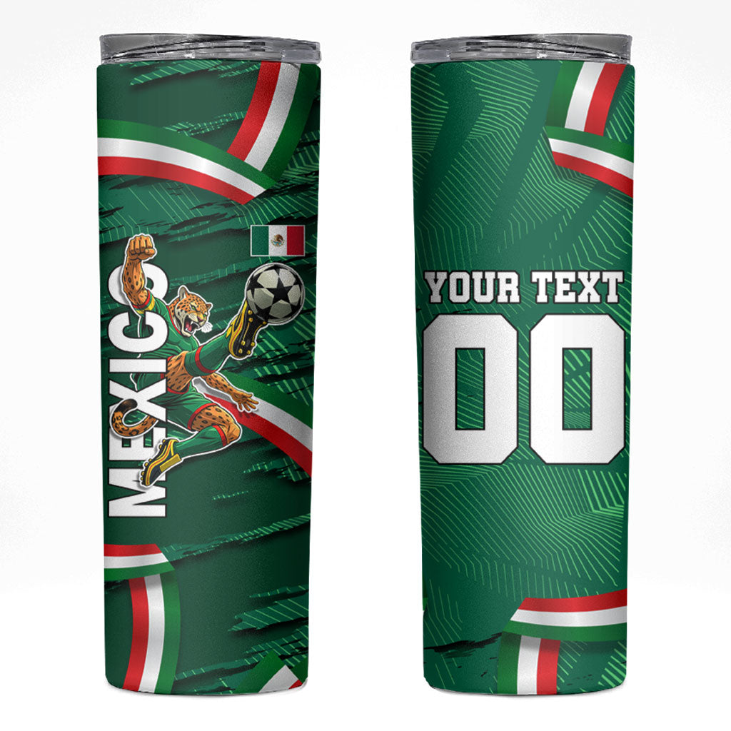Personalized Mexico Football Skinny Tumbler Jaguar Mascot Artistic Brush Stroke Texture