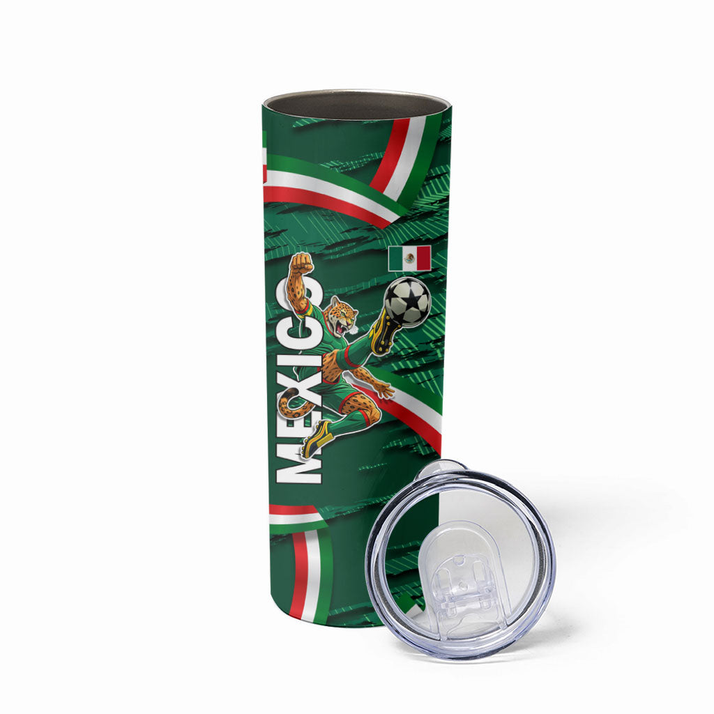 Personalized Mexico Football Skinny Tumbler Jaguar Mascot Artistic Brush Stroke Texture