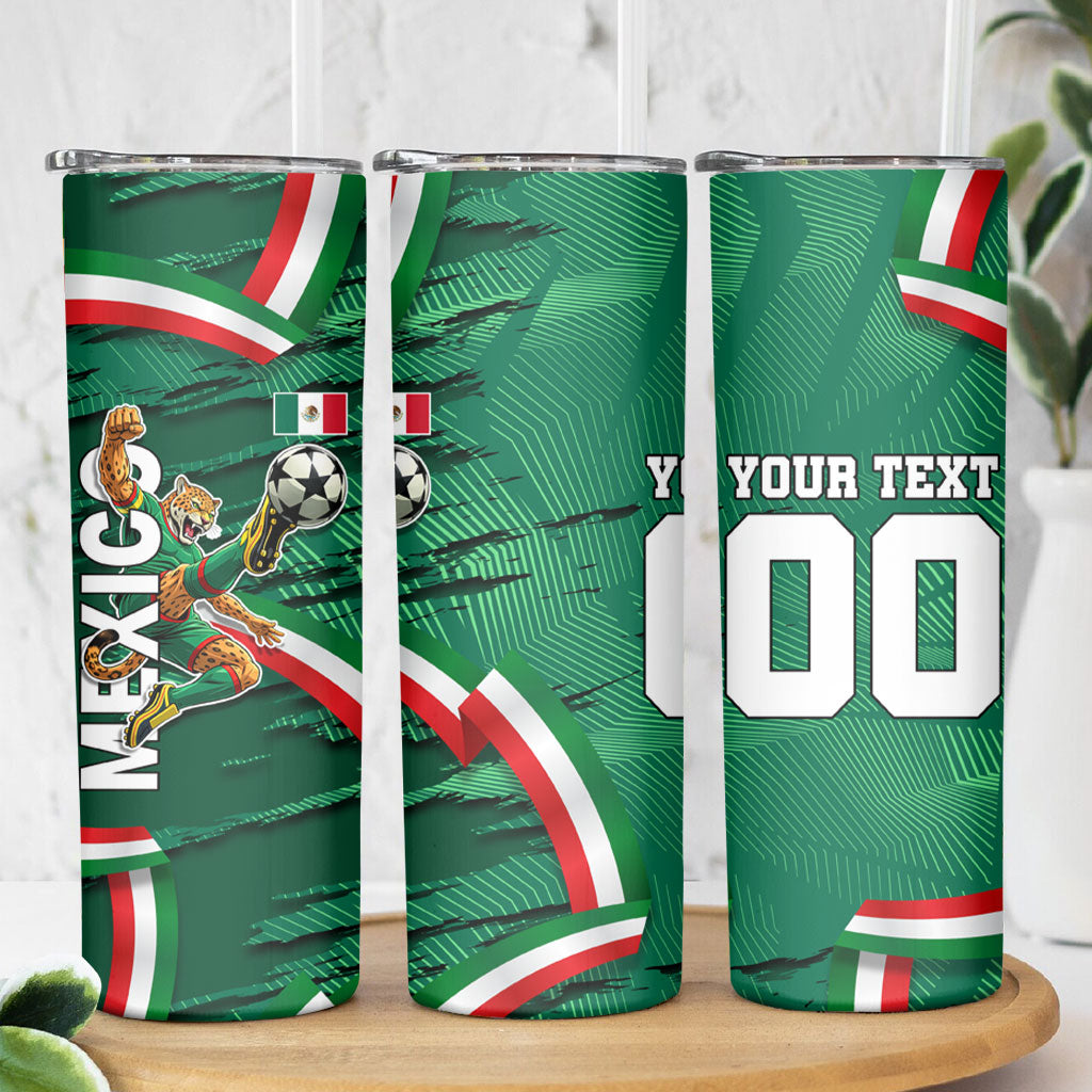 Personalized Mexico Football Skinny Tumbler Jaguar Mascot Artistic Brush Stroke Texture
