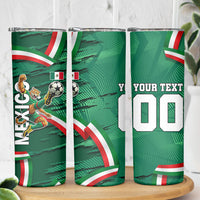 Personalized Mexico Football Skinny Tumbler Jaguar Mascot Artistic Brush Stroke Texture