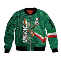 Personalized Mexico Football Sleeve Zip Bomber Jacket Jaguar Mascot Artistic Brush Stroke Texture