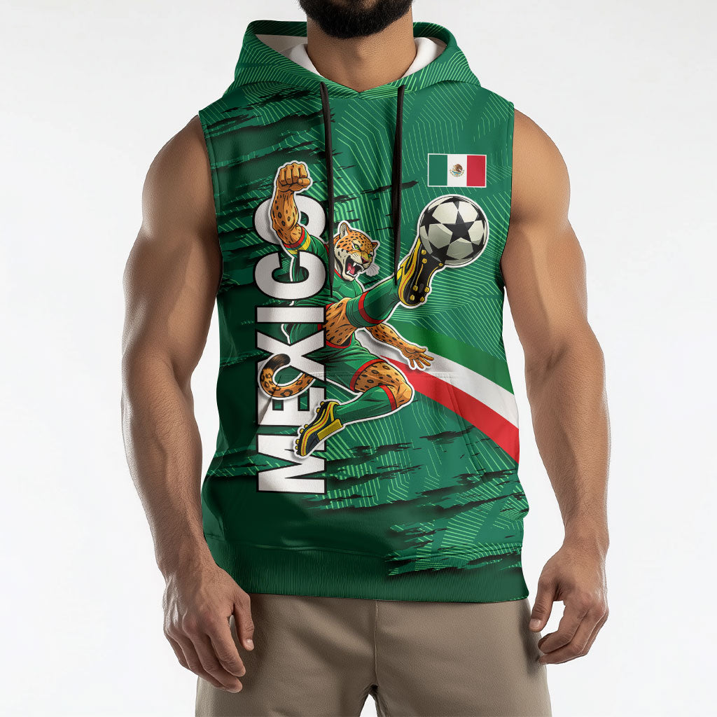 Personalized Mexico Football Sleeveless Hoodie Jaguar Mascot Artistic Brush Stroke Texture