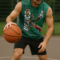 Personalized Mexico Football Sleeveless Hoodie Jaguar Mascot Artistic Brush Stroke Texture