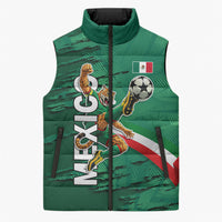 Personalized Mexico Football Sleeveless Puffer Jacket Jaguar Mascot Artistic Brush Stroke Texture