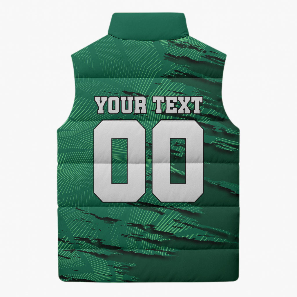 Personalized Mexico Football Sleeveless Puffer Jacket Jaguar Mascot Artistic Brush Stroke Texture
