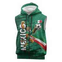 Personalized Mexico Football Sleeveless Zip Hoodie Jaguar Mascot Artistic Brush Stroke Texture