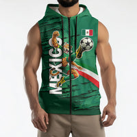 Personalized Mexico Football Sleeveless Zip Hoodie Jaguar Mascot Artistic Brush Stroke Texture
