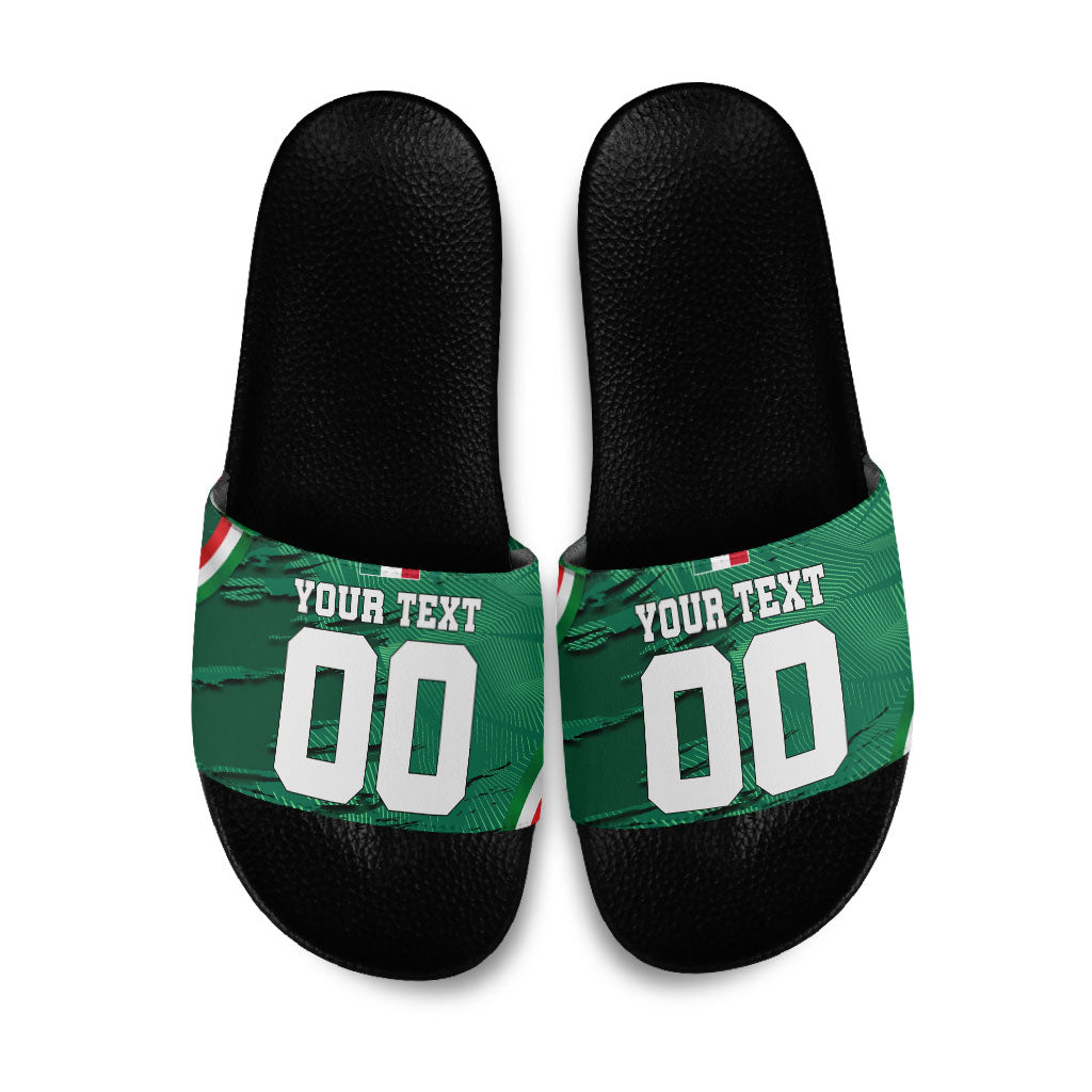 Personalized Mexico Football Slide Sandals Jaguar Mascot Artistic Brush Stroke Texture