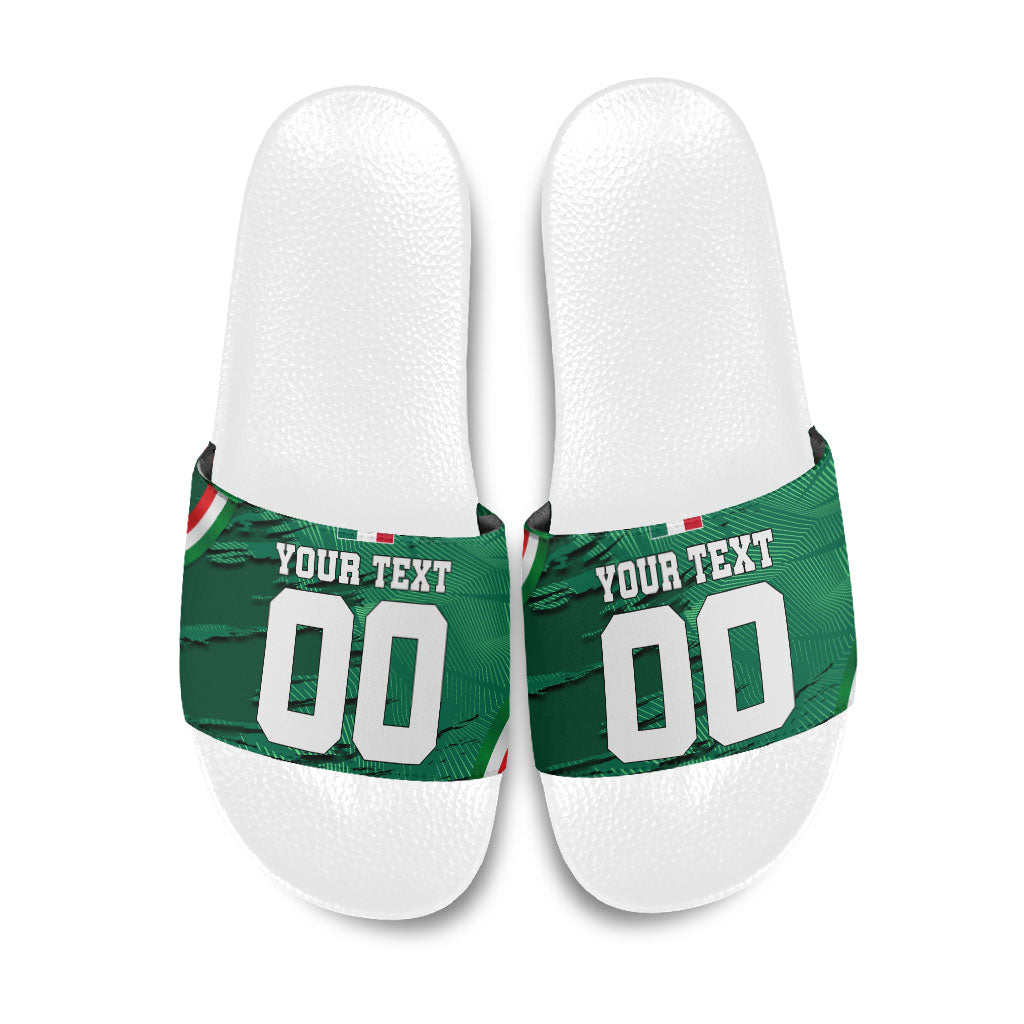 Personalized Mexico Football Slide Sandals Jaguar Mascot Artistic Brush Stroke Texture