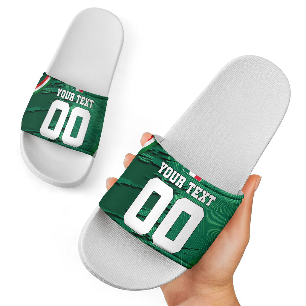 Personalized Mexico Football Slide Sandals Jaguar Mascot Artistic Brush Stroke Texture