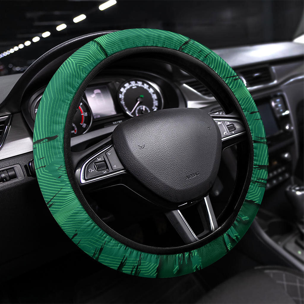 Mexico Football Steering Wheel Cover Jaguar Mascot Artistic Brush Stroke Texture
