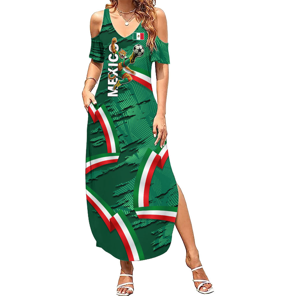Personalized Mexico Football Summer Maxi Dress Jaguar Mascot Artistic Brush Stroke Texture