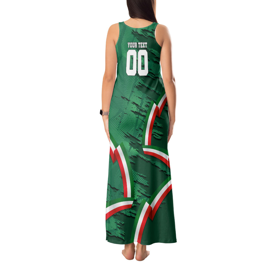 Personalized Mexico Football Tank Maxi Dress Jaguar Mascot Artistic Brush Stroke Texture