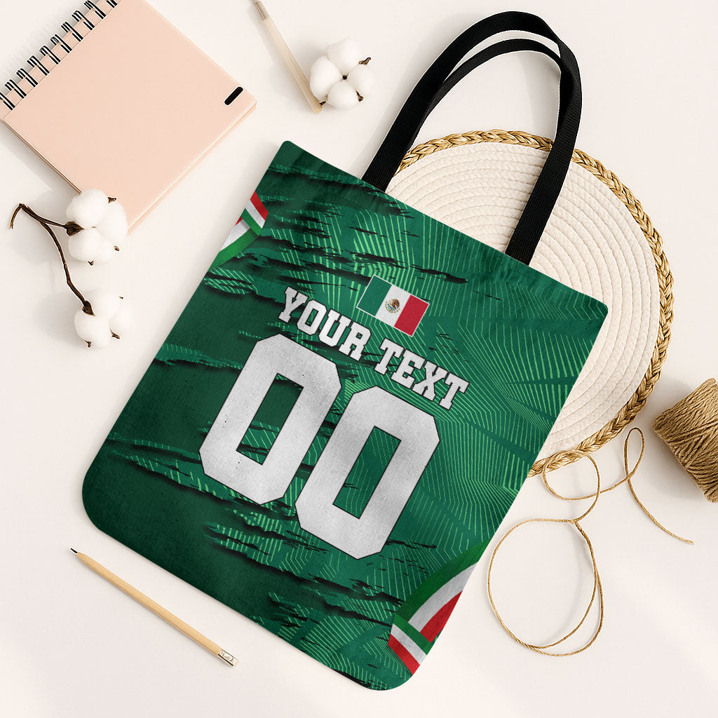 Personalized Mexico Football Tote Bag Jaguar Mascot Artistic Brush Stroke Texture