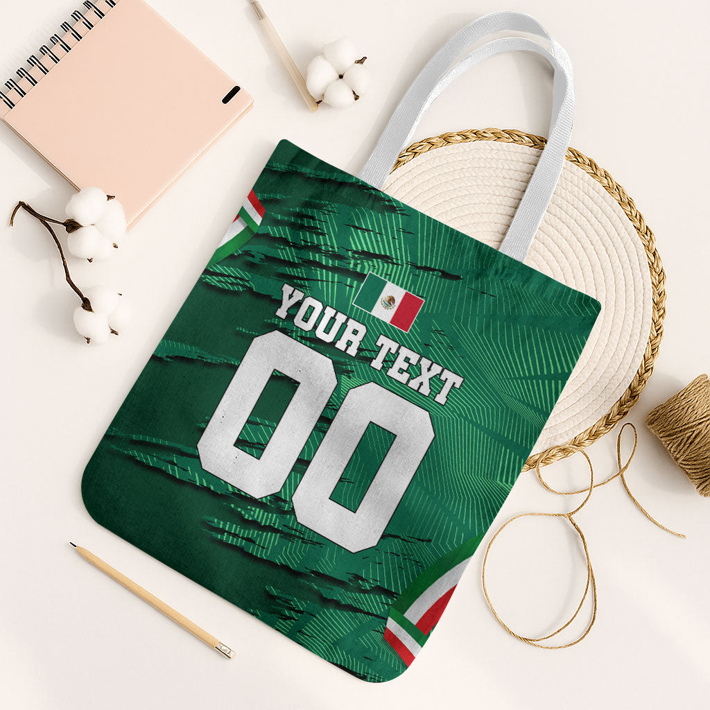 Personalized Mexico Football Tote Bag Jaguar Mascot Artistic Brush Stroke Texture