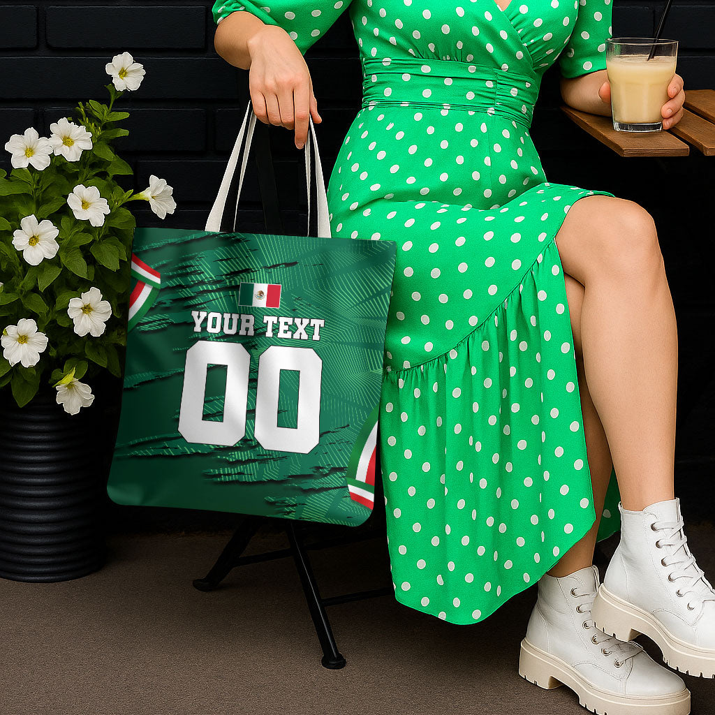 Personalized Mexico Football Tote Bag Jaguar Mascot Artistic Brush Stroke Texture
